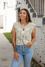 Staci Floral Tie Front Vest Sage