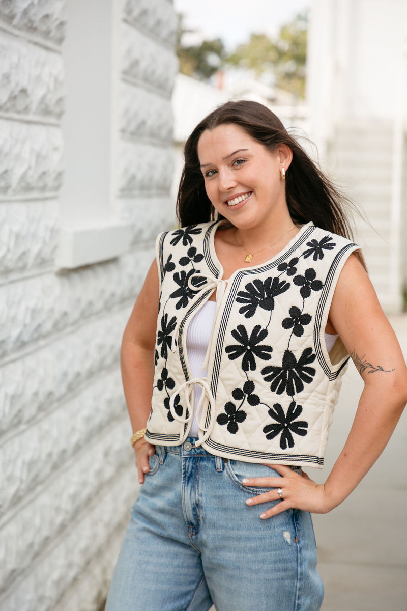 Staci Floral Tie Front Vest Taupe