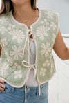 Staci Floral Tie Front Vest Sage