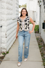 Staci Floral Tie Front Vest Taupe