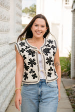 Staci Floral Tie Front Vest Taupe