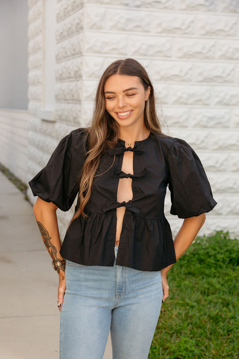 Premium Love Tie Front Blouse